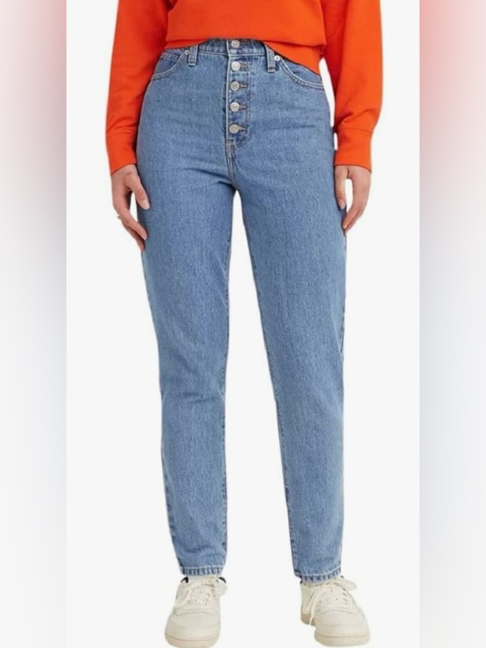 Levi's High Rise Button-Fly Mom Jeans in Classic Blue